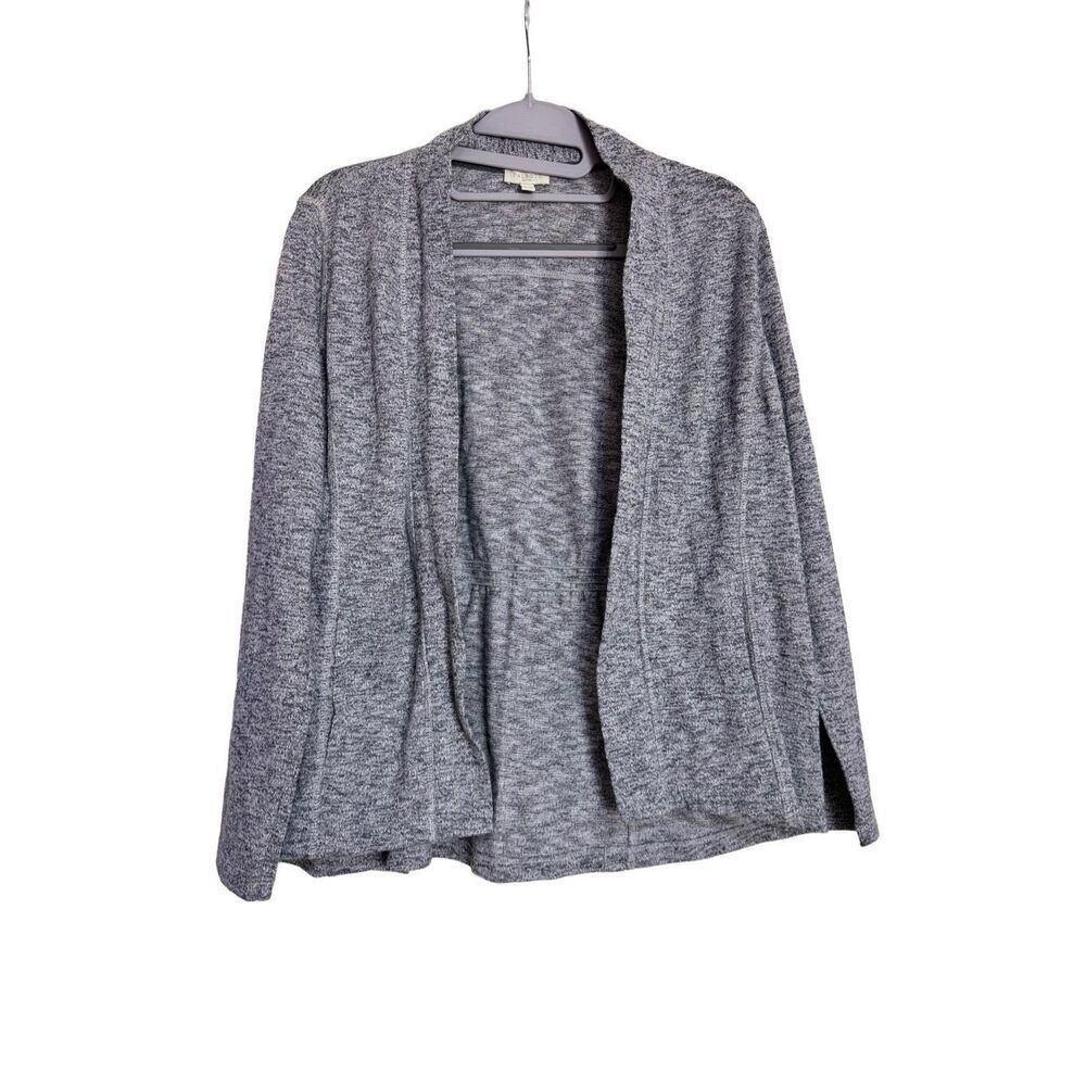 Talbots Sweater Womans Size Small Petite Gray Cotton Blend Open Front Cardigan